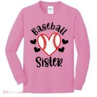 Baseball Sister Game Day Sport Heart Kids Long Sleeve Shirt thumb 0