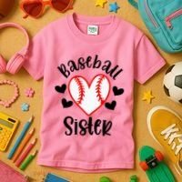 Baseball Sister Game Day Sport Heart Kids T-Shirt thumb 3