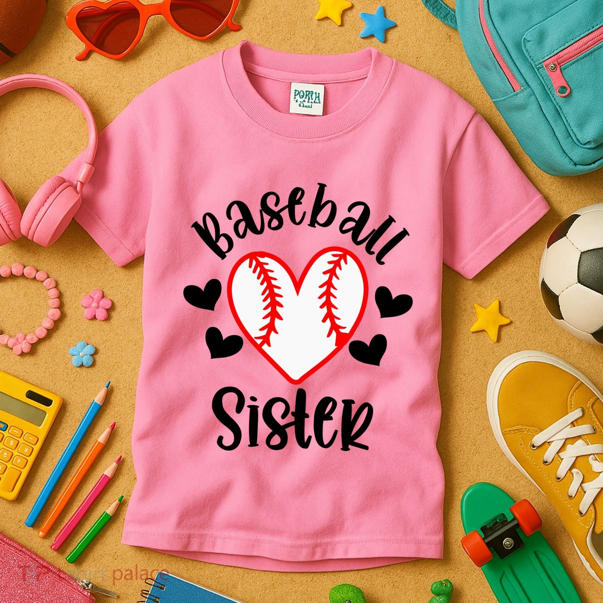 Baseball Sister Game Day Sport Heart Kids T-Shirt