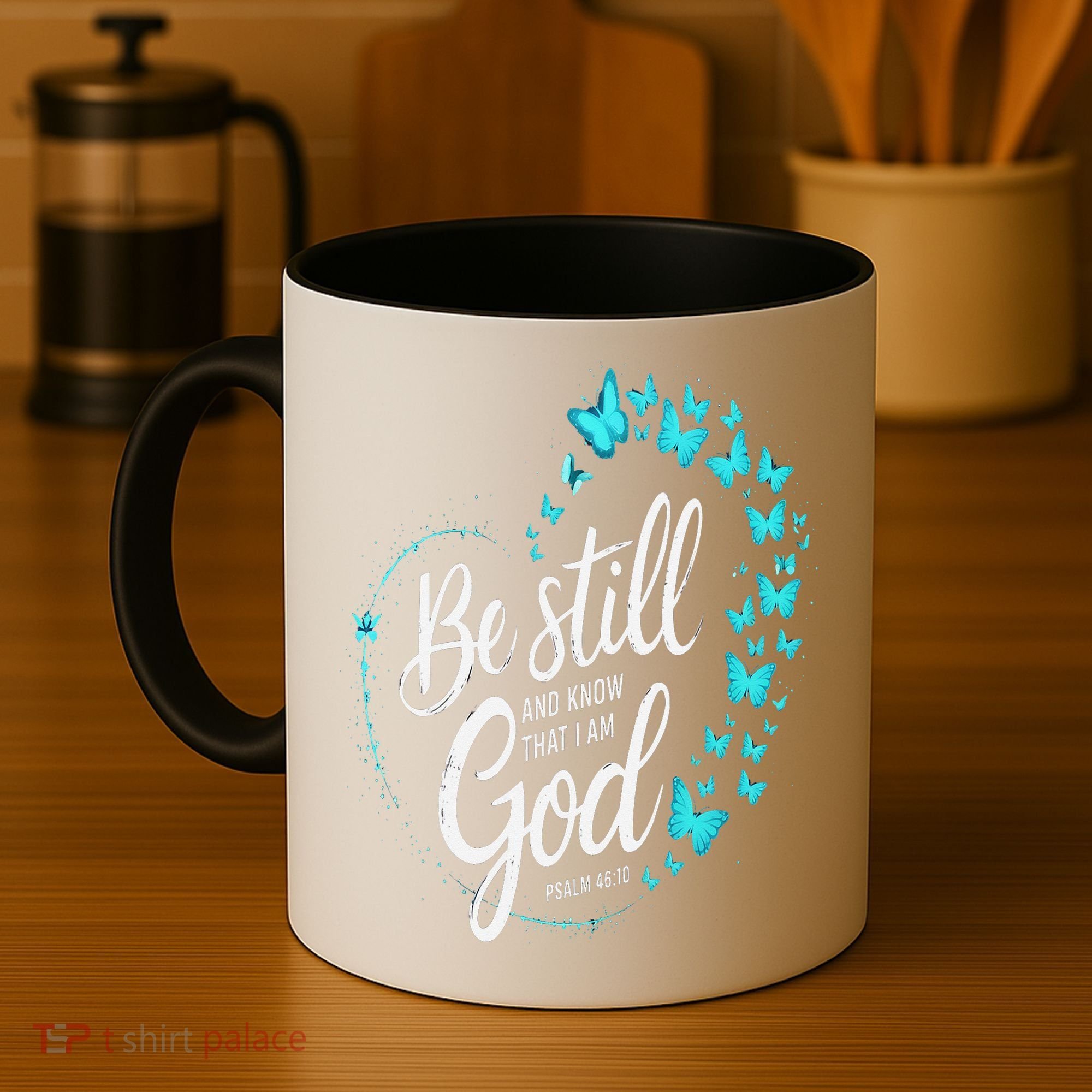 Be Still God Butterfly Heart Christian Apparel Coffee Mug