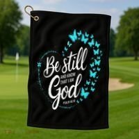Be Still God Butterfly Heart Christian Apparel Golf Towel thumb 1