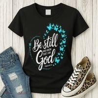 Be Still God Butterfly Heart Christian Apparel Women's T-Shirt thumb 3