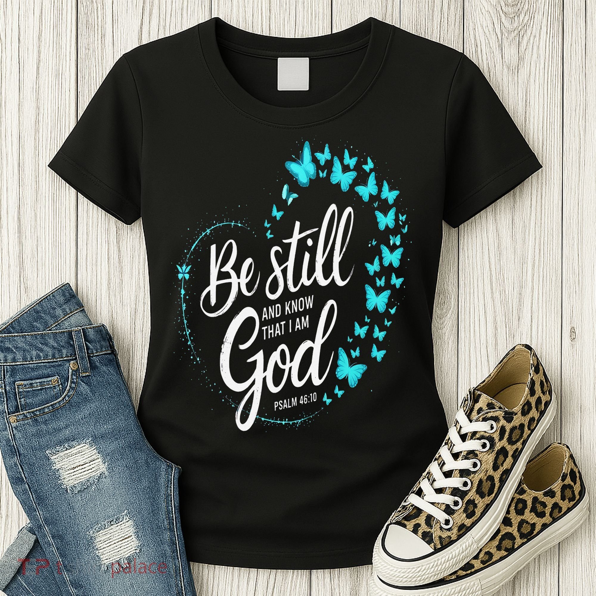 Be Still God Butterfly Heart Christian Apparel Women's T-Shirt