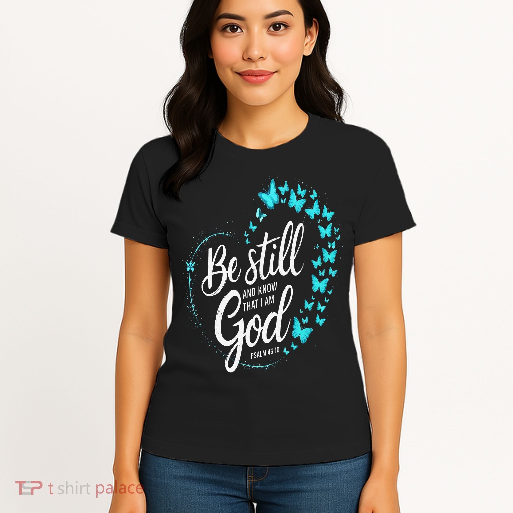 Be Still God Butterfly Heart Christian Apparel Women's T-Shirt