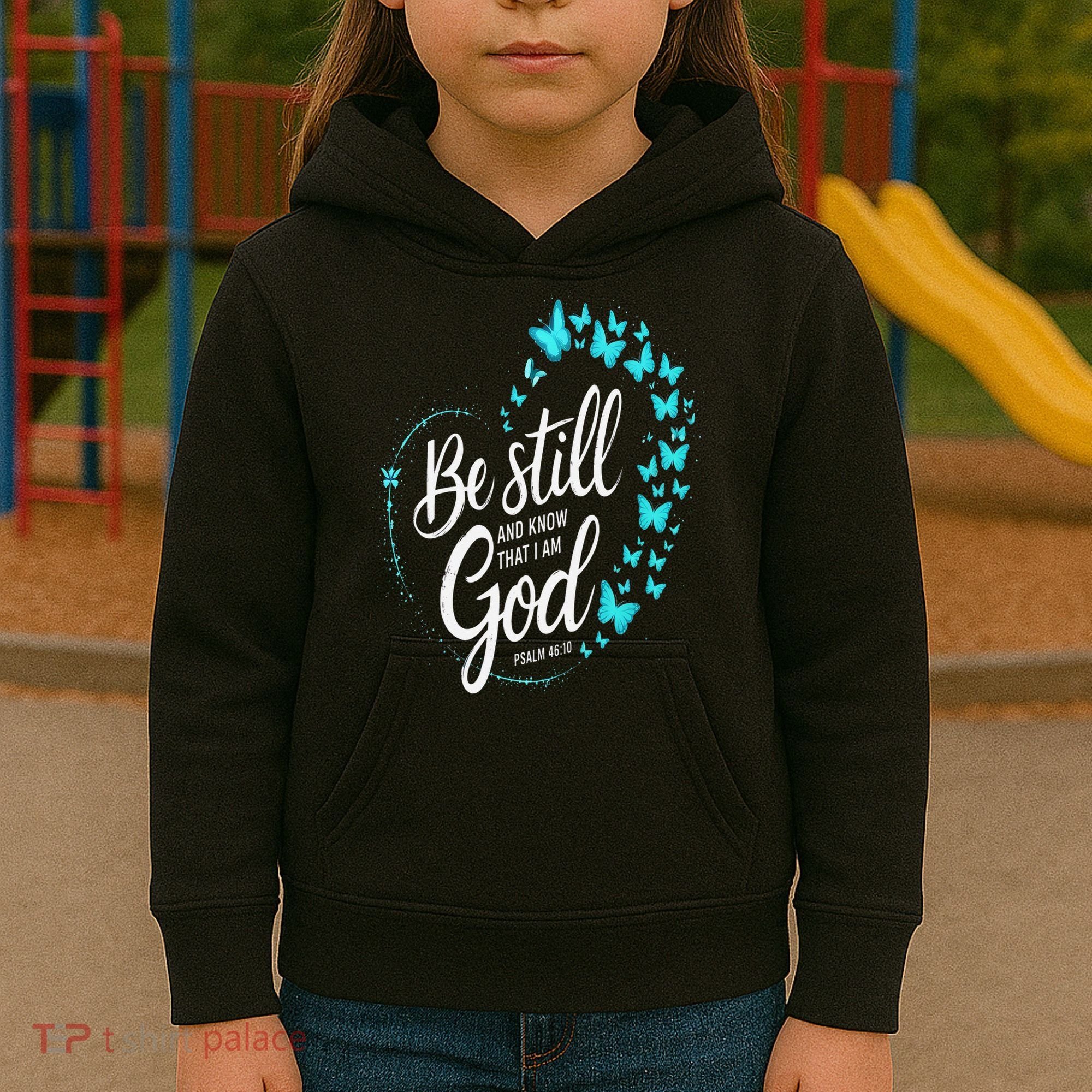 Be Still God Butterfly Heart Christian Apparel Kids Hoodie