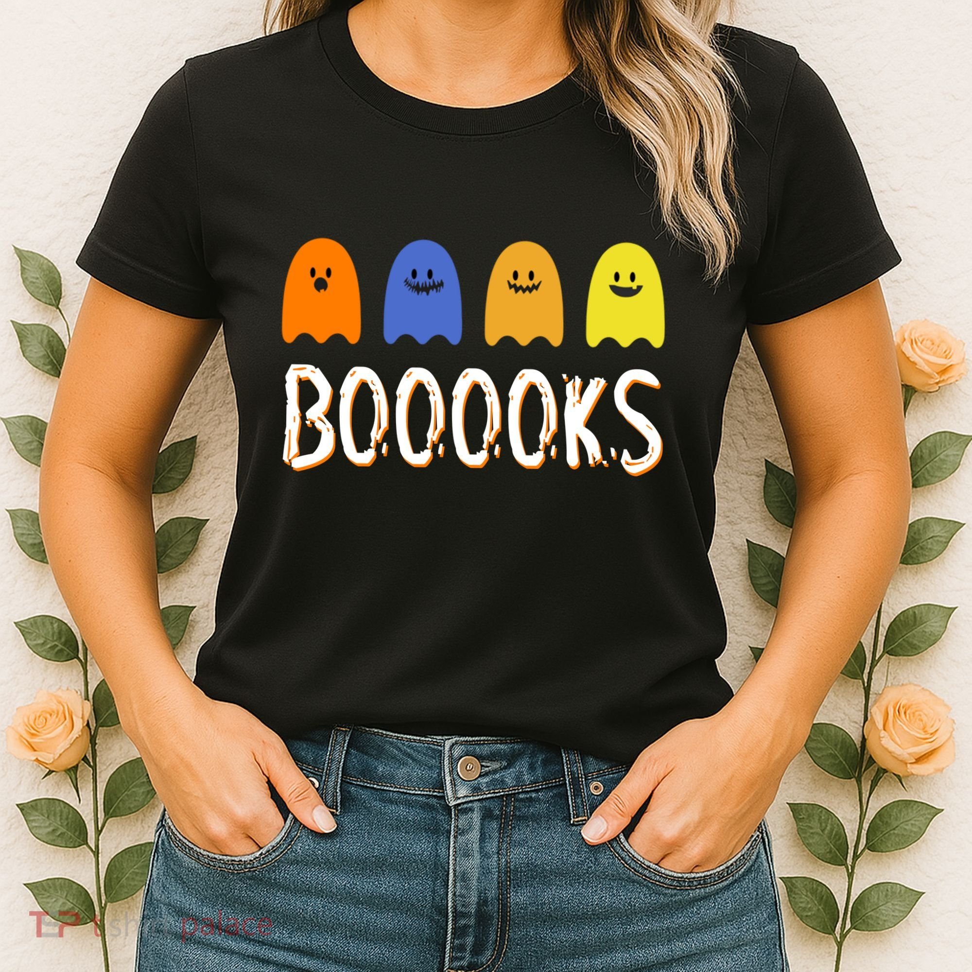 Books Spooky Ghost Funny Halloween Women's T-Shirt