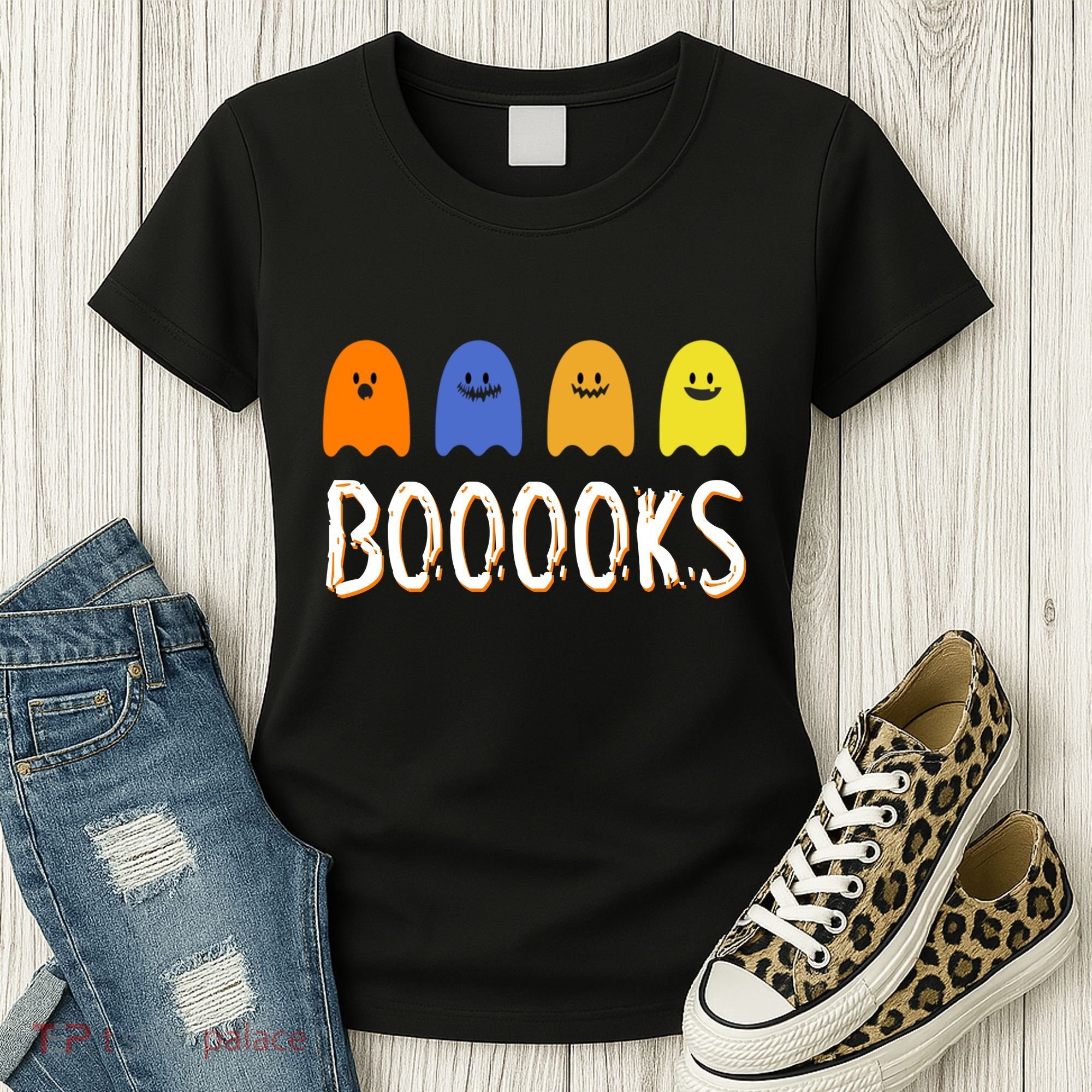 Books Spooky Ghost Funny Halloween Women's T-Shirt