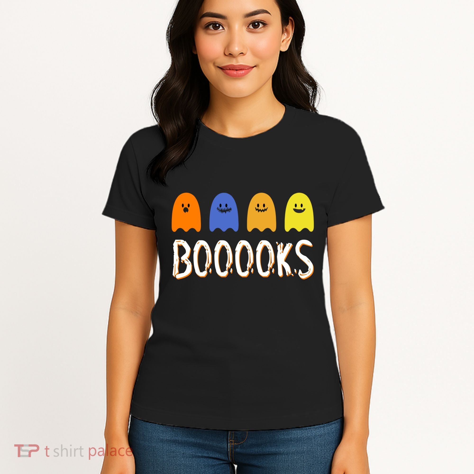 Books Spooky Ghost Funny Halloween Women's T-Shirt