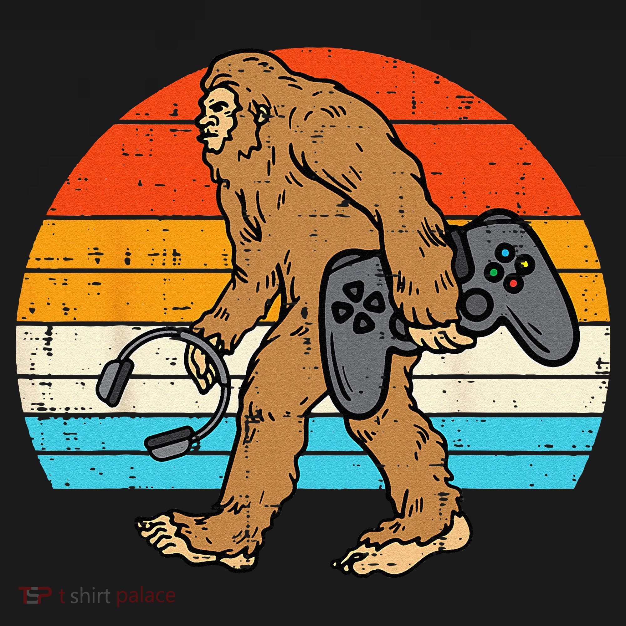 Bigfoot Sasquatch Gamer Retro Gaming T-Shirt
