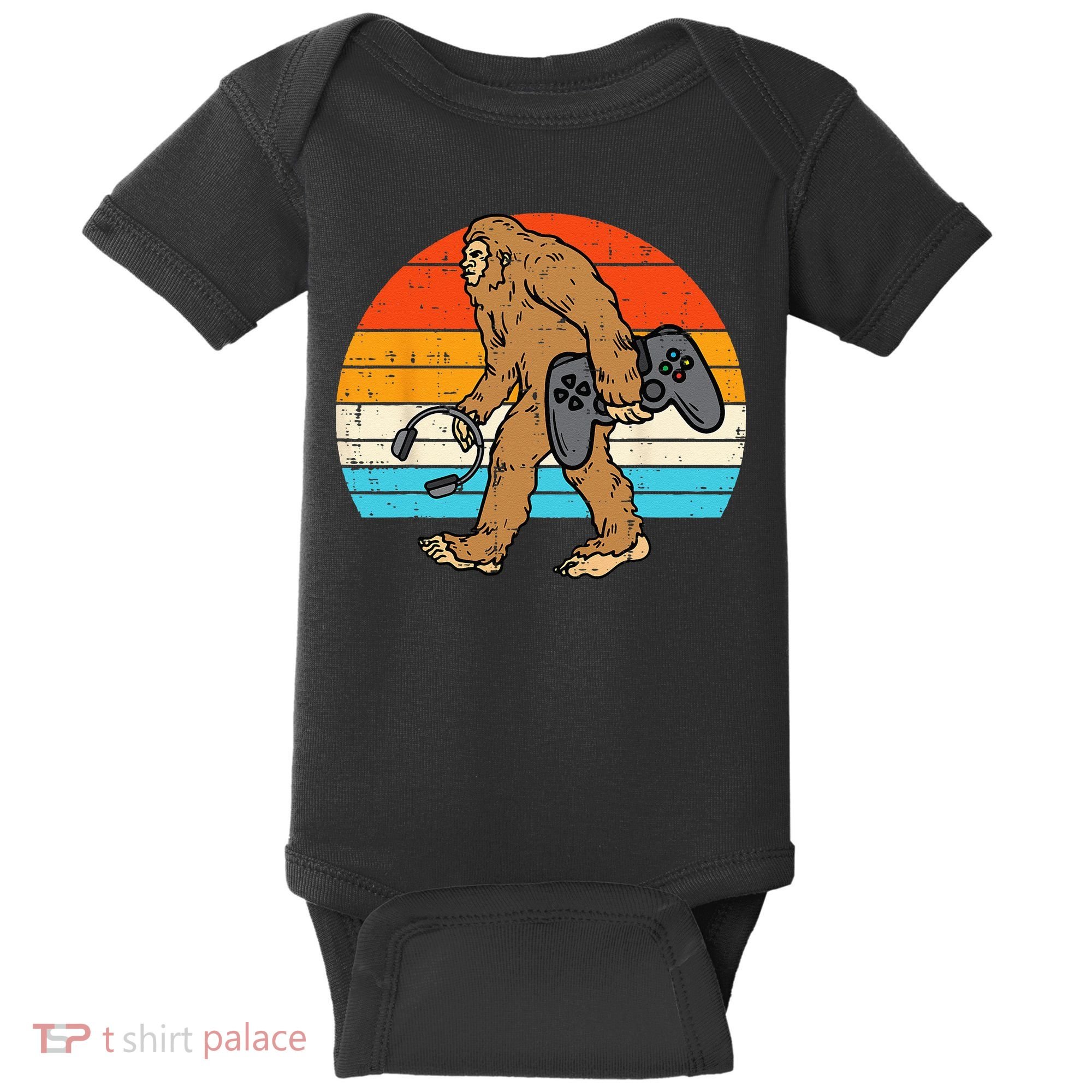 Bigfoot Sasquatch Gamer Retro Gaming Baby Bodysuit