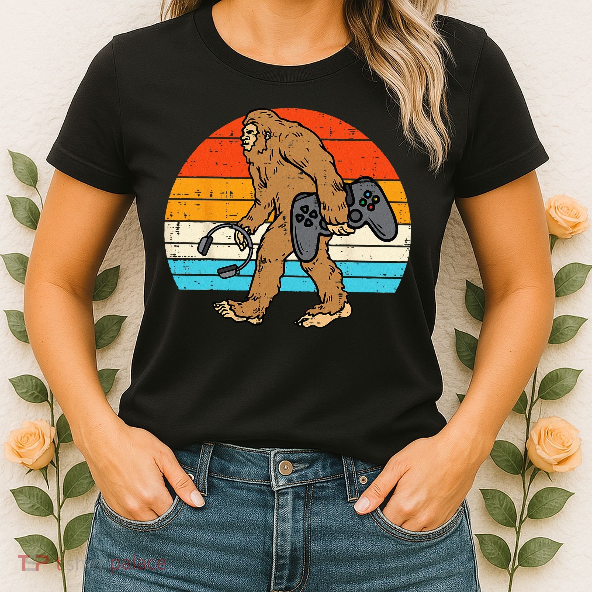 Bigfoot Sasquatch Gamer Retro Gaming Women's T-Shirt