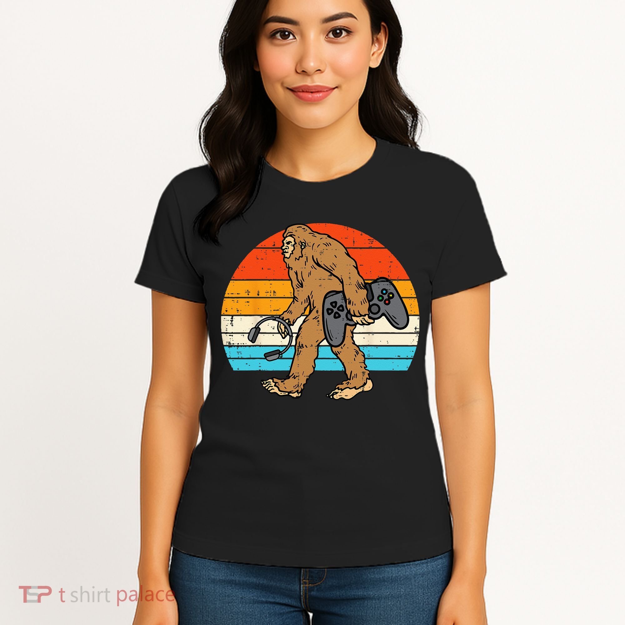Bigfoot Sasquatch Gamer Retro Gaming Women's T-Shirt