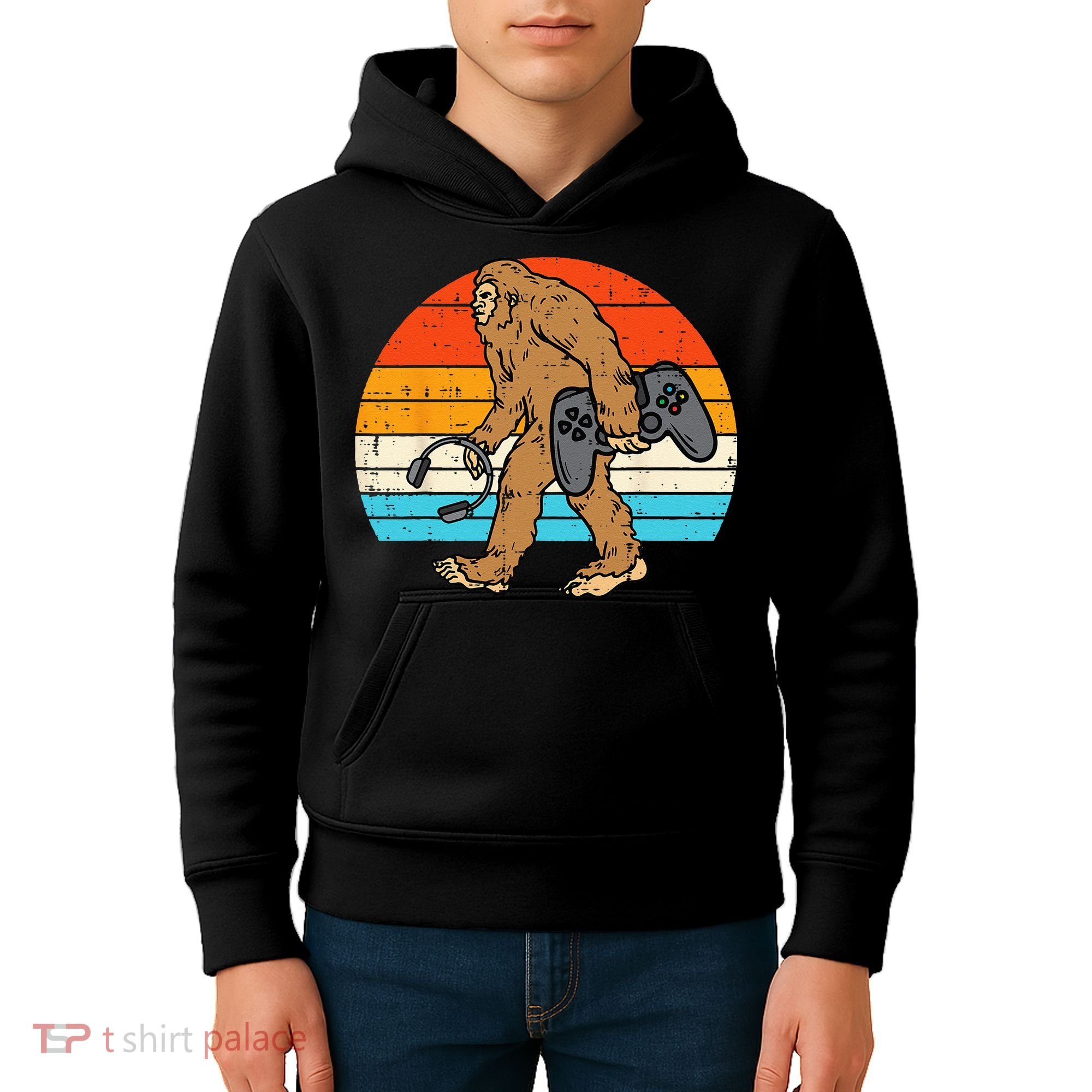 Bigfoot Sasquatch Gamer Retro Gaming Kids Hoodie