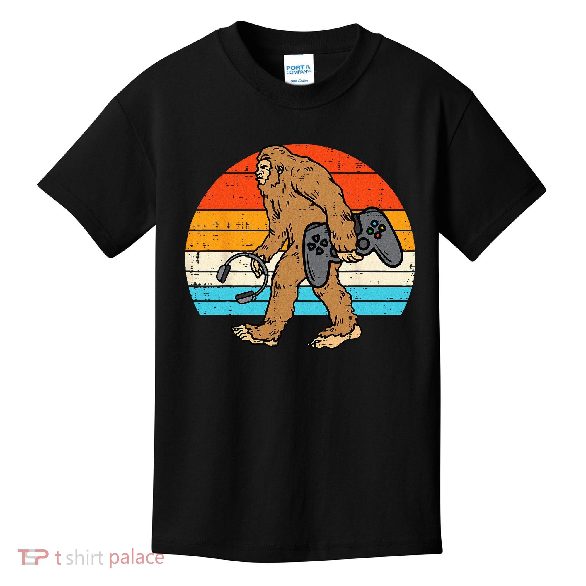 Bigfoot Sasquatch Gamer Retro Gaming Kids T-Shirt