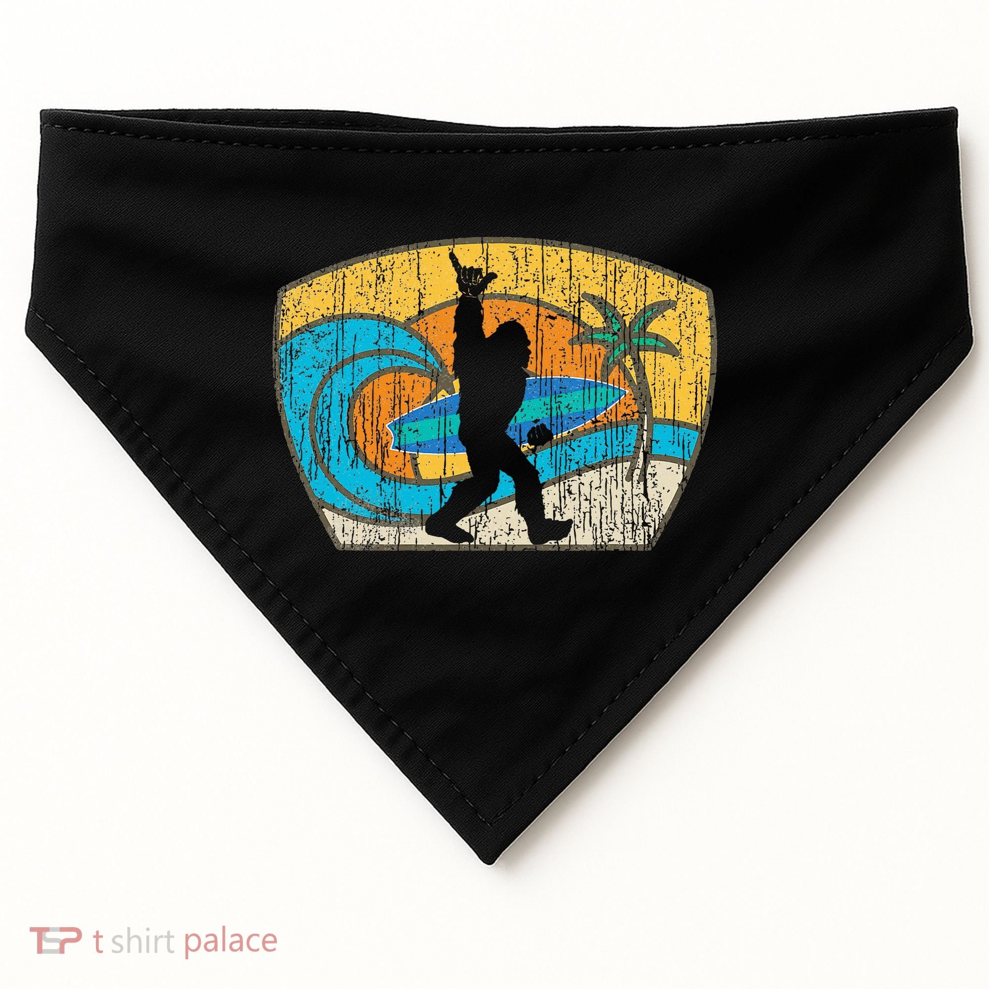 Bigfoot Surfing Gift For Shaka Aloha Surfer Dude USA-Made Doggie Bandana