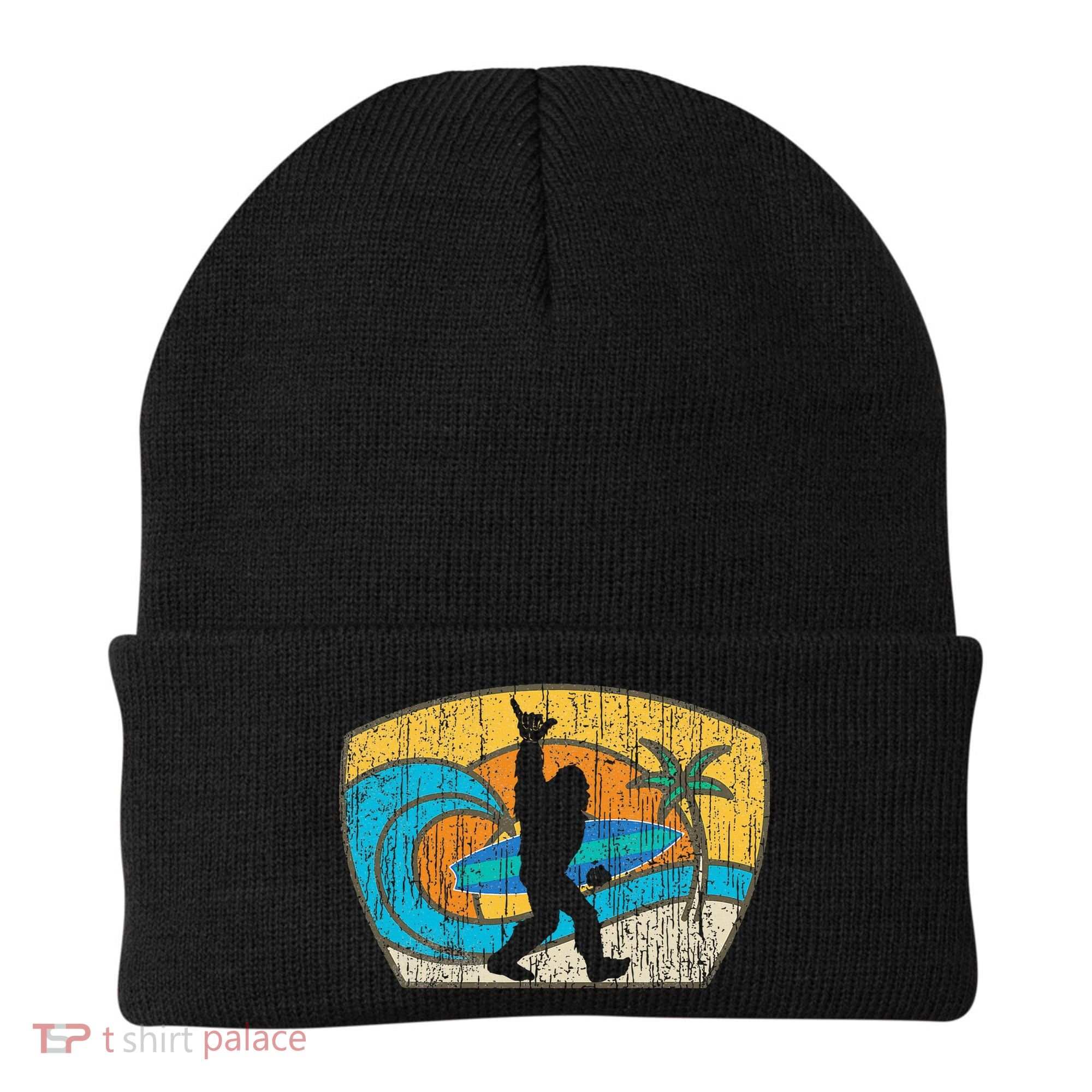 Bigfoot Surfing Gift For Shaka Aloha Surfer Dude Beanie
