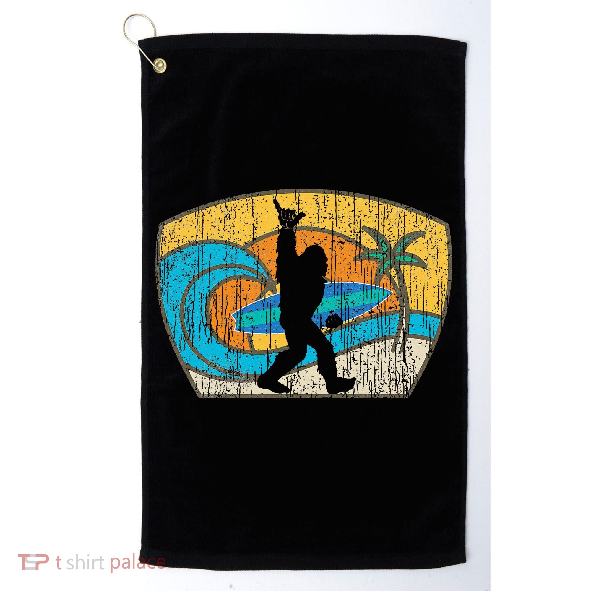 Bigfoot Surfing Gift For Shaka Aloha Surfer Dude Golf Towel