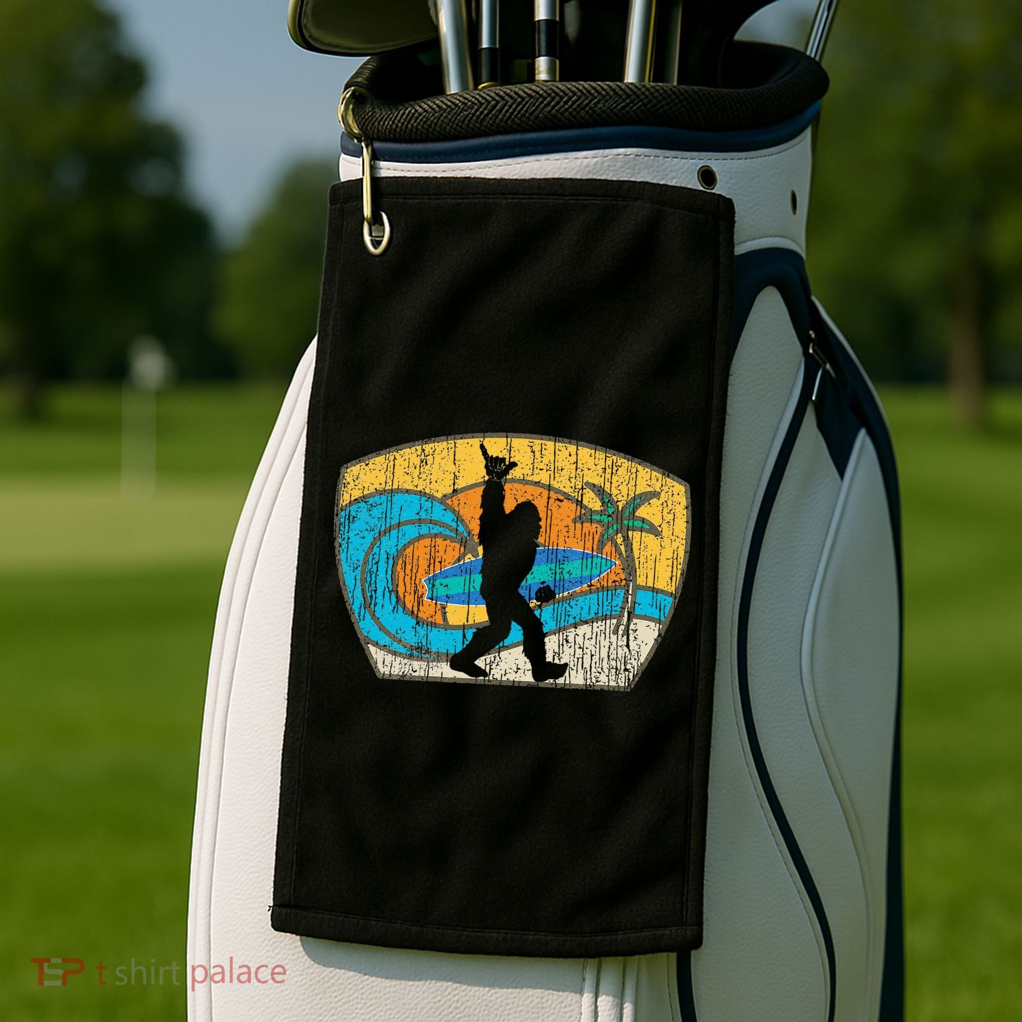 Bigfoot Surfing Gift For Shaka Aloha Surfer Dude Golf Towel