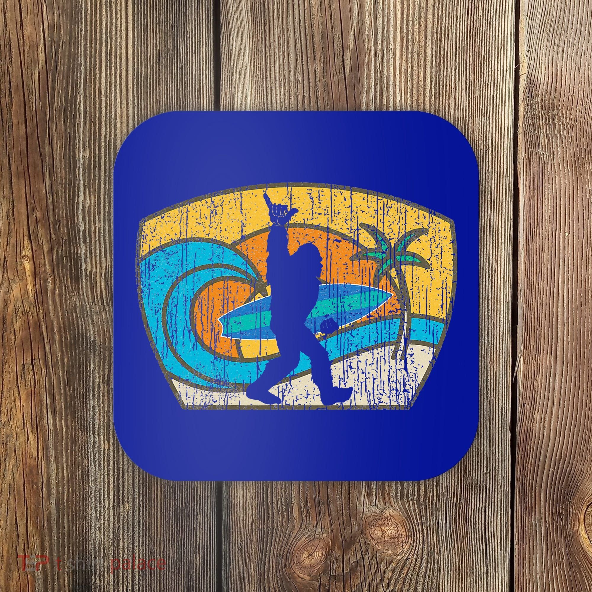 Bigfoot Surfing Gift For Shaka Aloha Surfer Dude Coaster