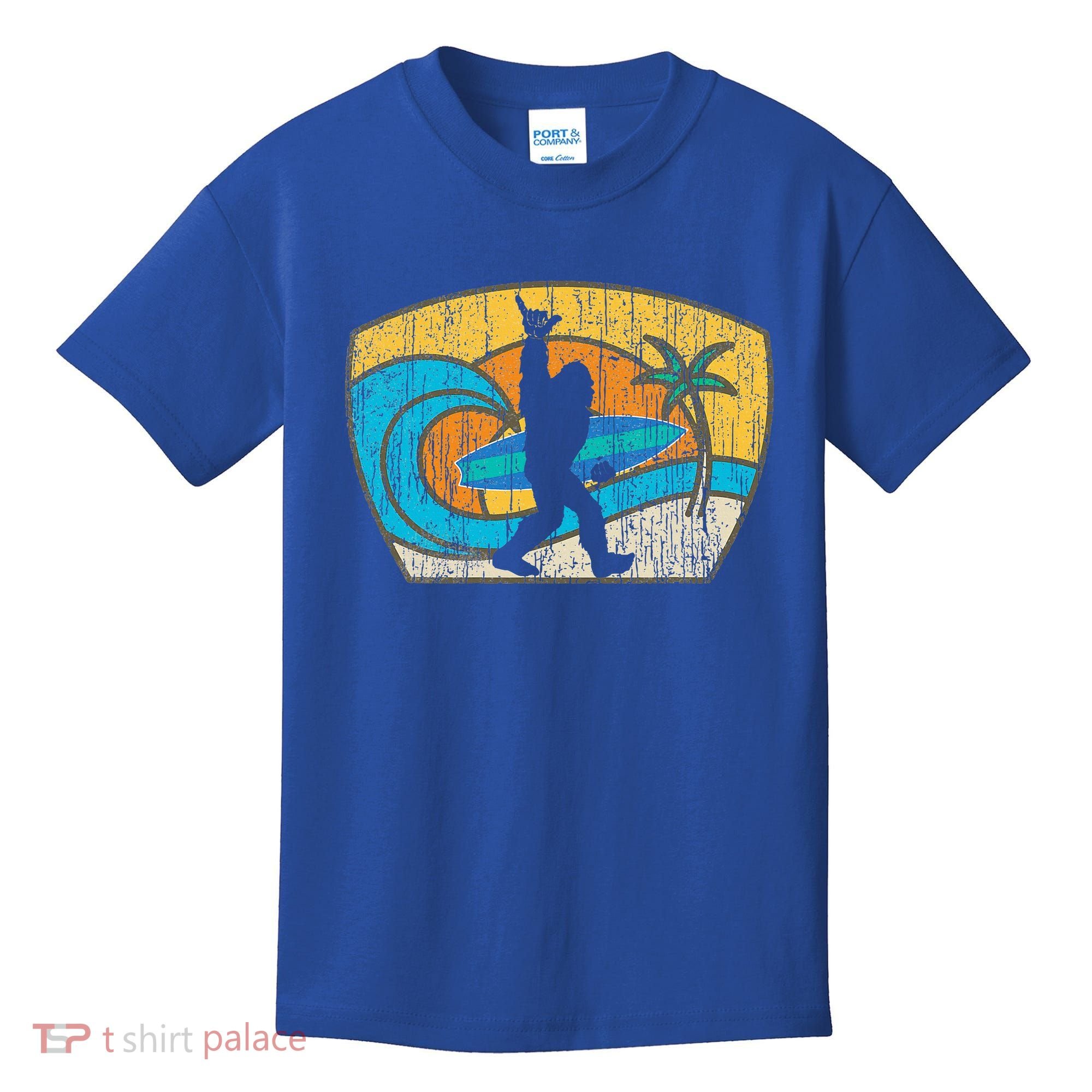 Bigfoot Surfing Gift For Shaka Aloha Surfer Dude Kids T-Shirt