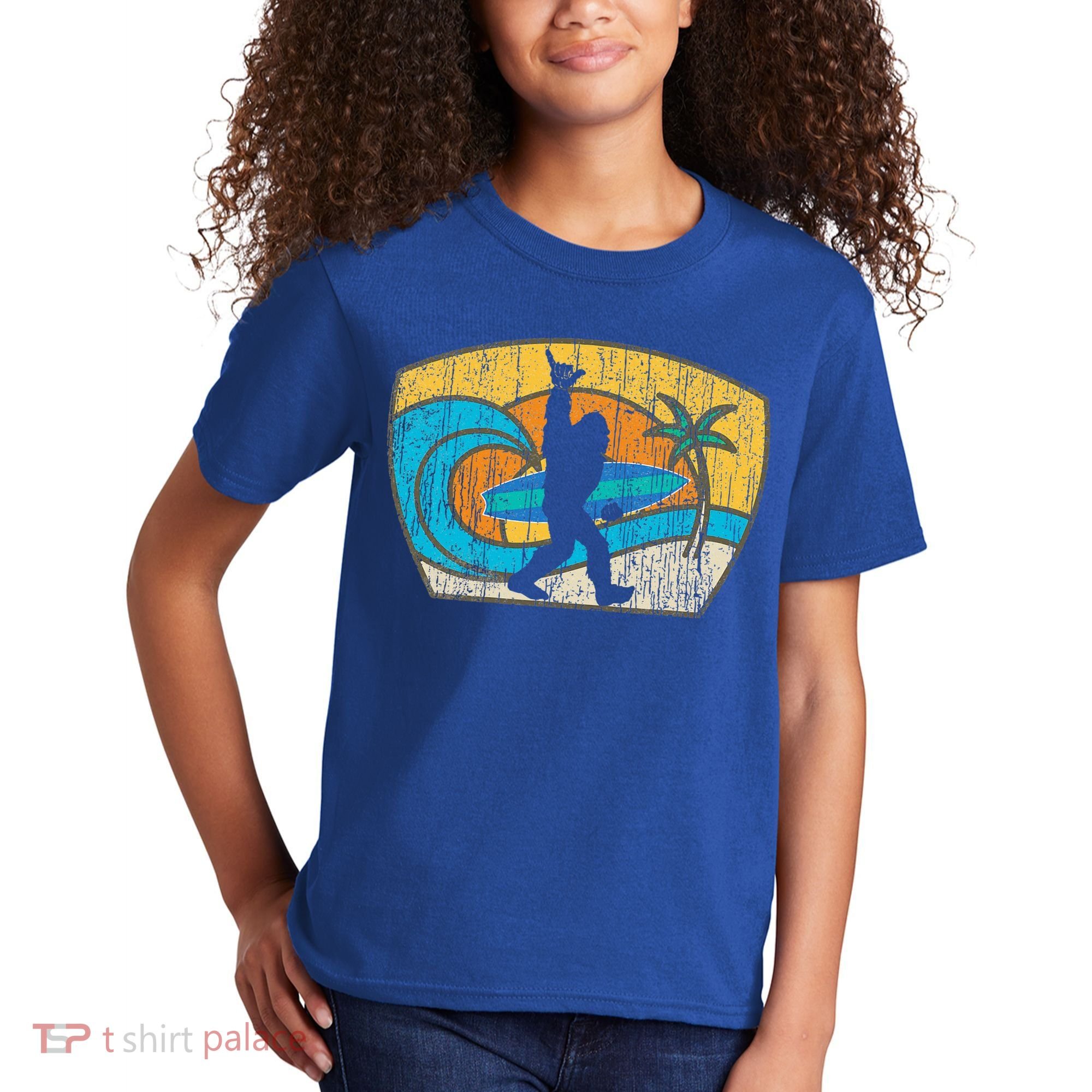 Bigfoot Surfing Gift For Shaka Aloha Surfer Dude Kids T-Shirt
