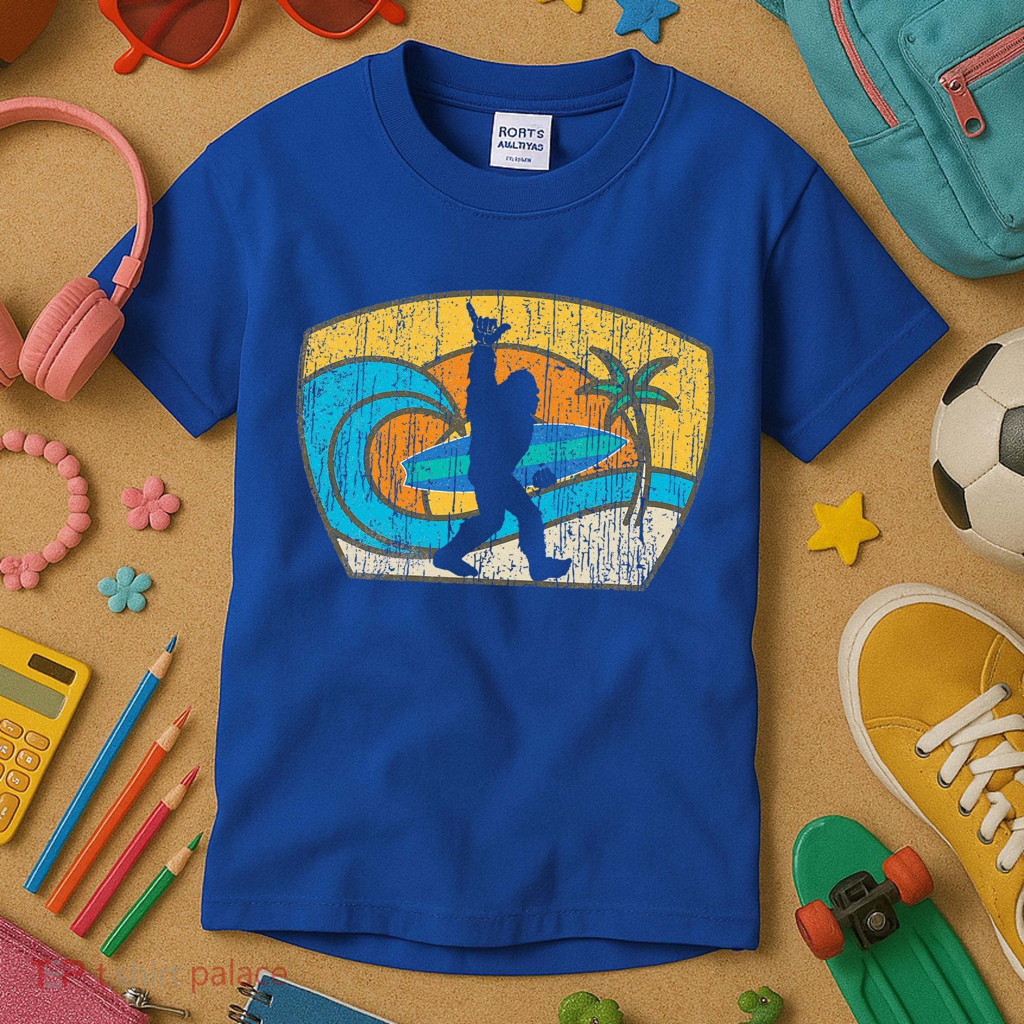 Bigfoot Surfing Gift For Shaka Aloha Surfer Dude Kids T-Shirt