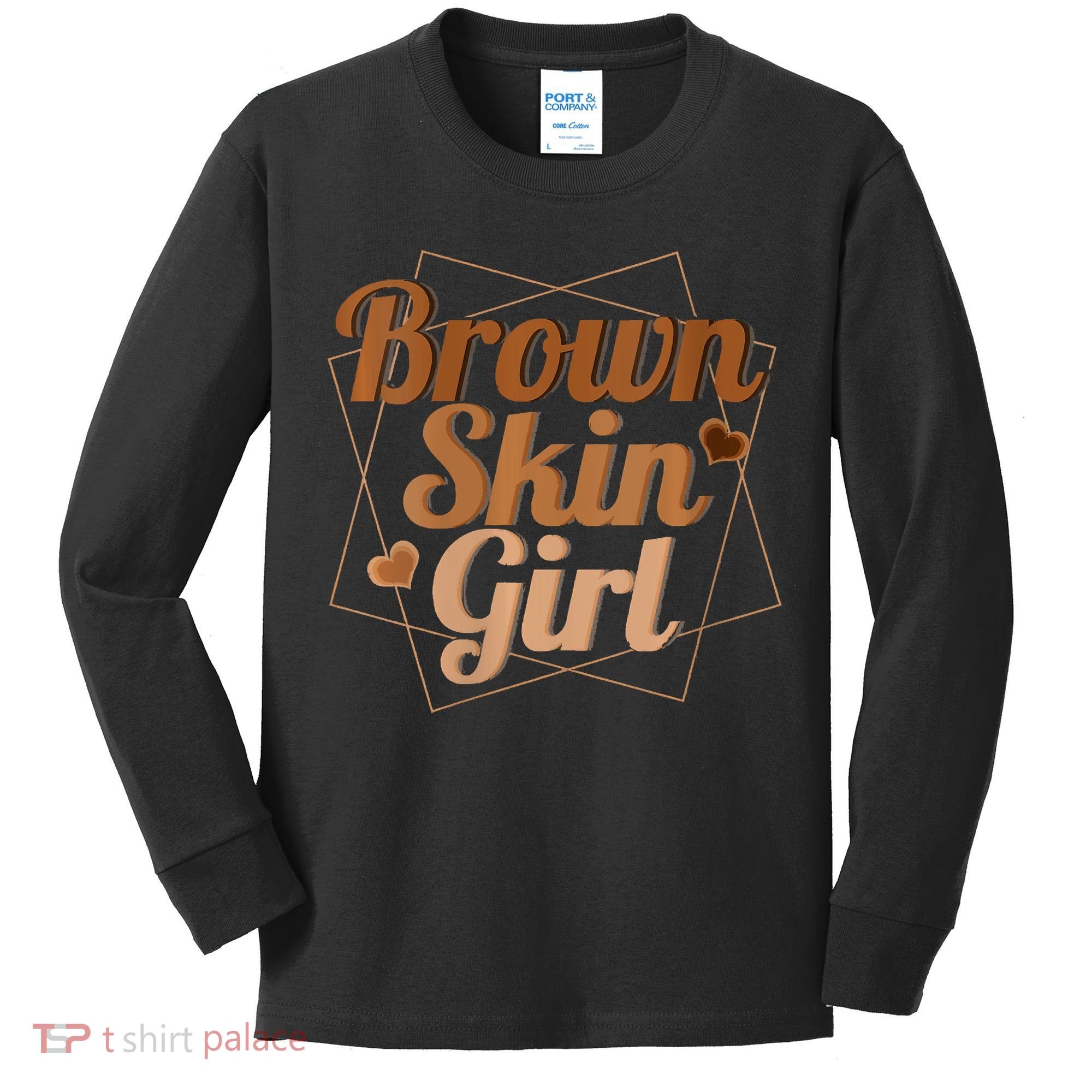 Brown Skin Girl Melanin Black Queen Juneteenth Kids Long Sleeve Shirt