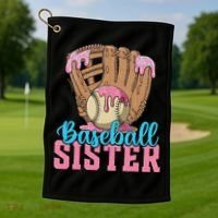 Baseball Sister Game Day Ice Cream Drip Baseball Big Sister Golf Towel thumb 1