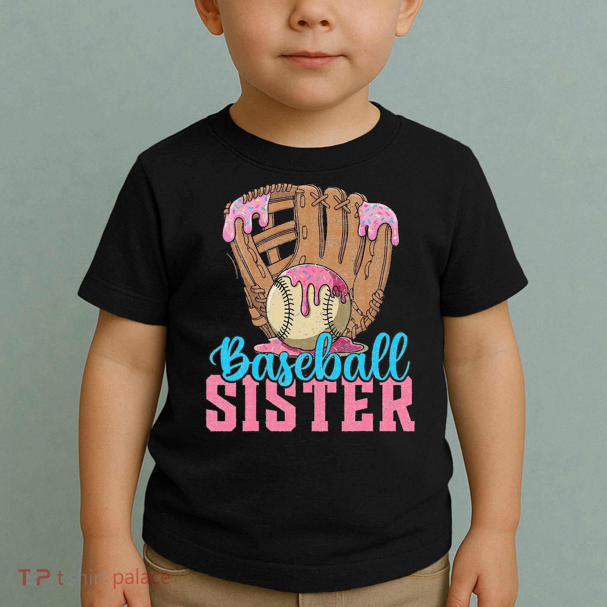 Baseball Sister Game Day Ice Cream Drip Baseball Big Sister Toddler T-Shirt