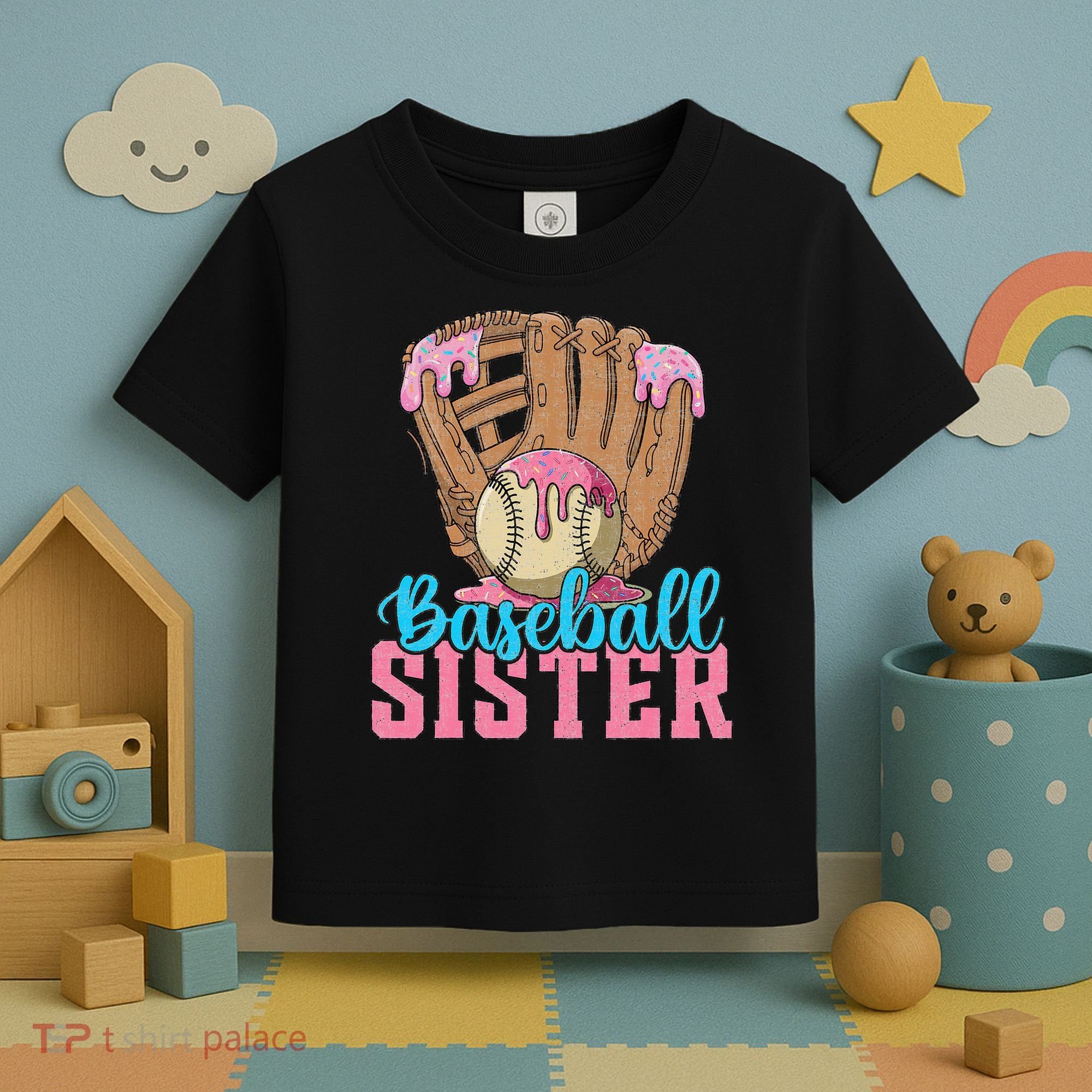 Baseball Sister Game Day Ice Cream Drip Baseball Big Sister Toddler T-Shirt