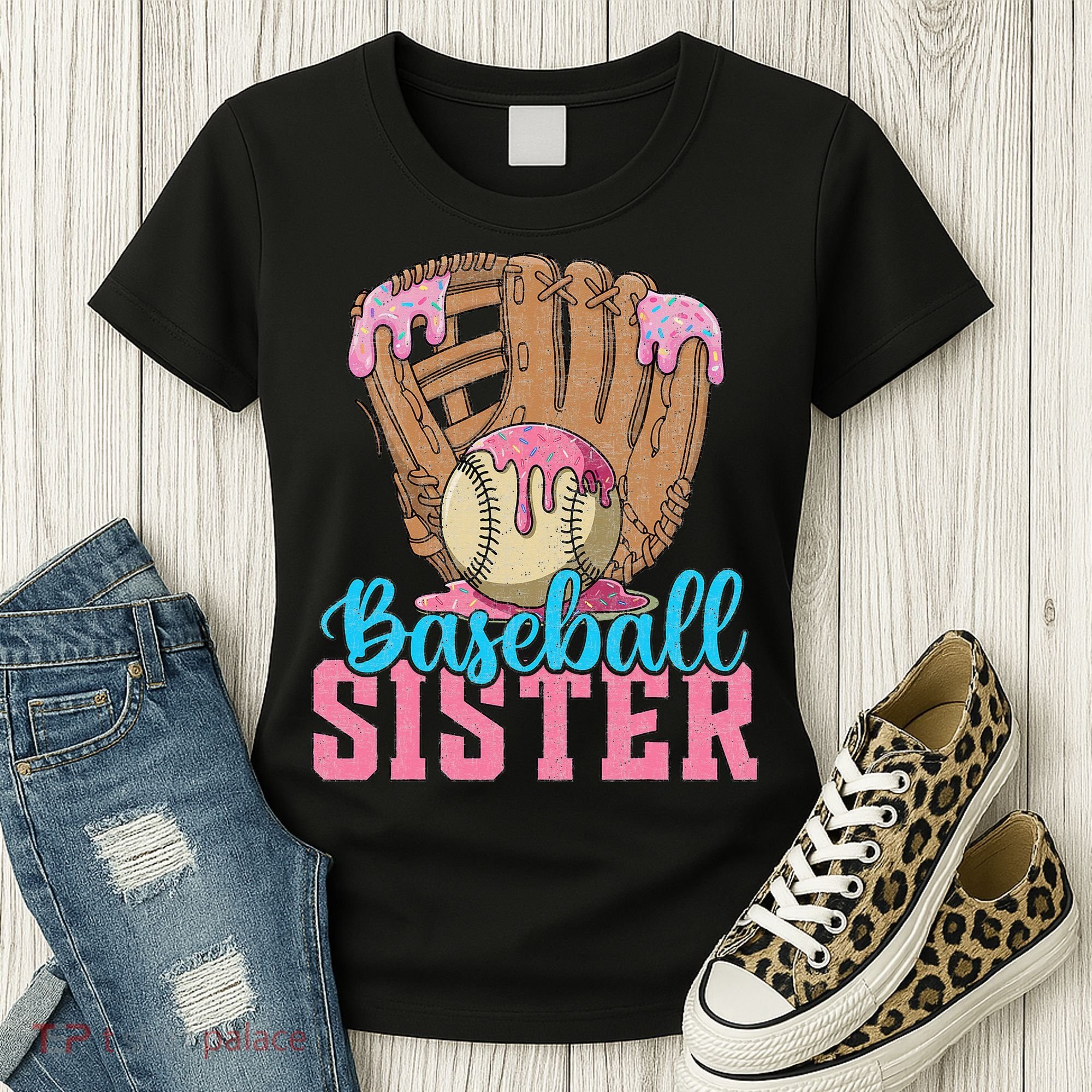 Baseball Sister Game Day Ice Cream Drip Baseball Big Sister Women's T-Shirt