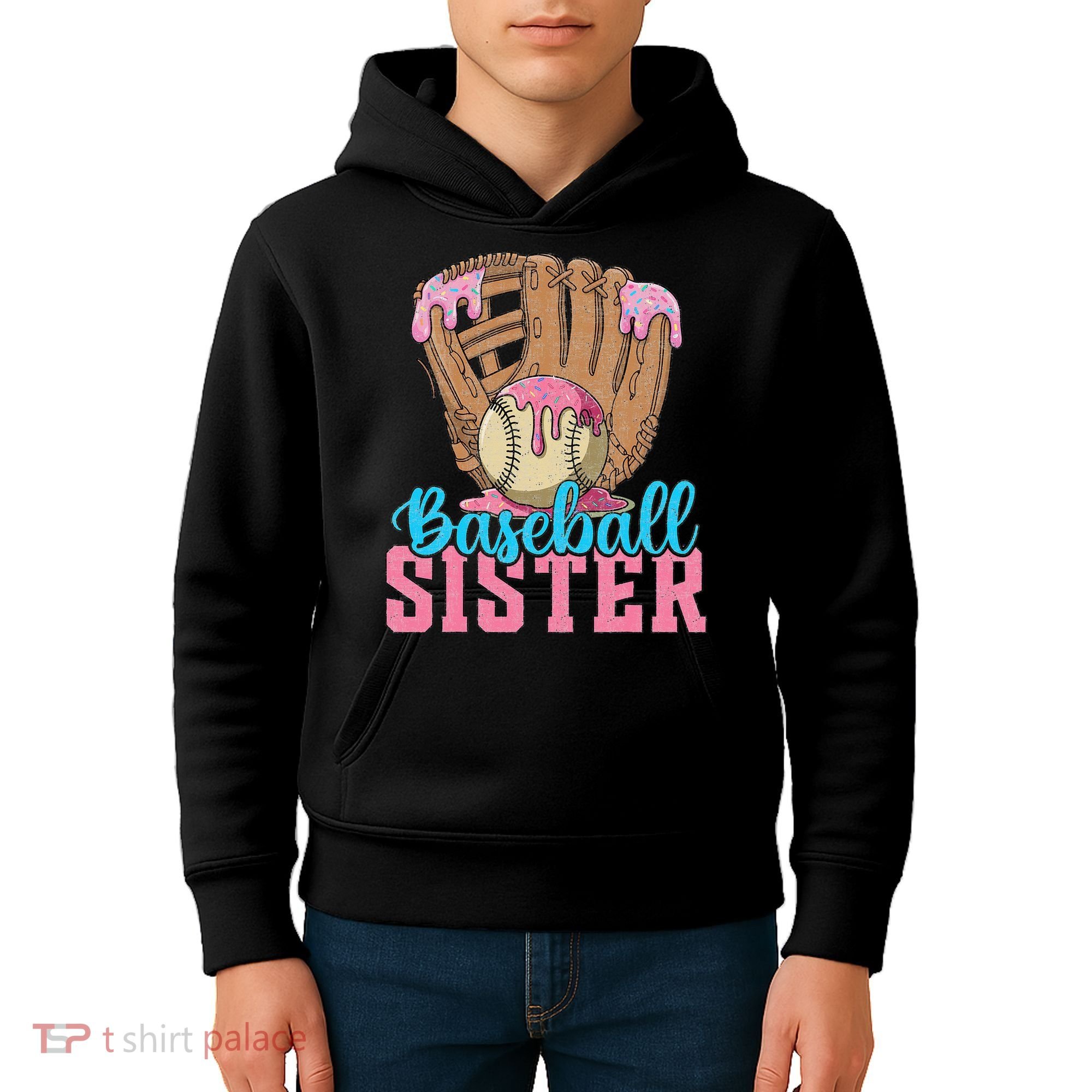 Baseball Sister Game Day Ice Cream Drip Baseball Big Sister Kids Hoodie