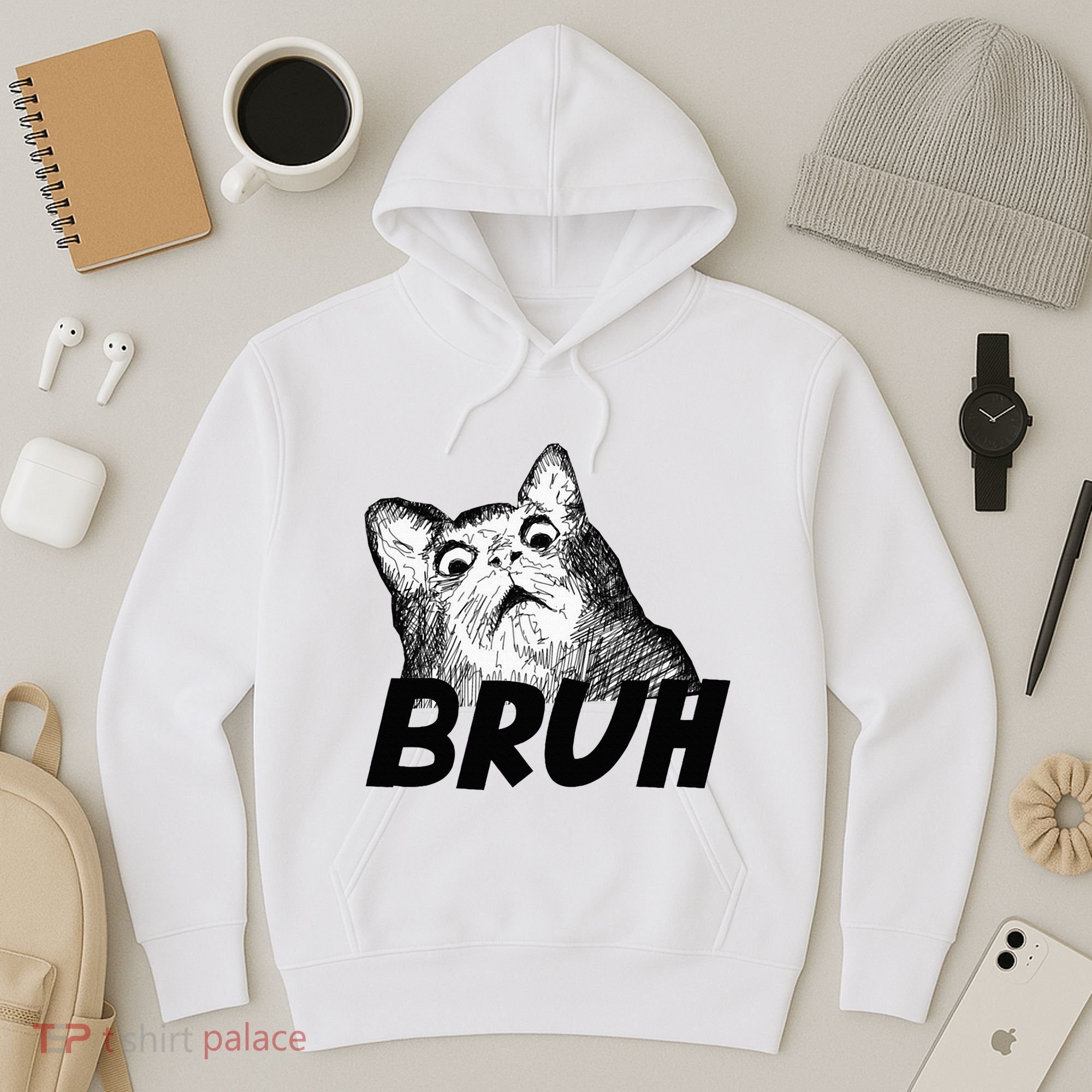 Bruh Shocked Gasp Cat Hoodie
