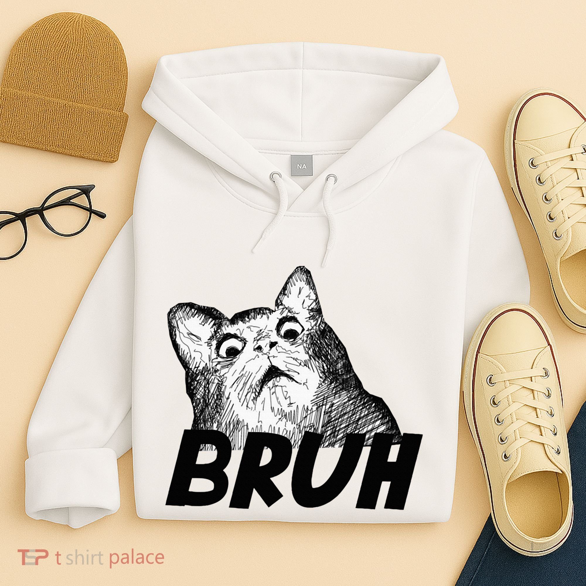 Bruh Shocked Gasp Cat Hoodie