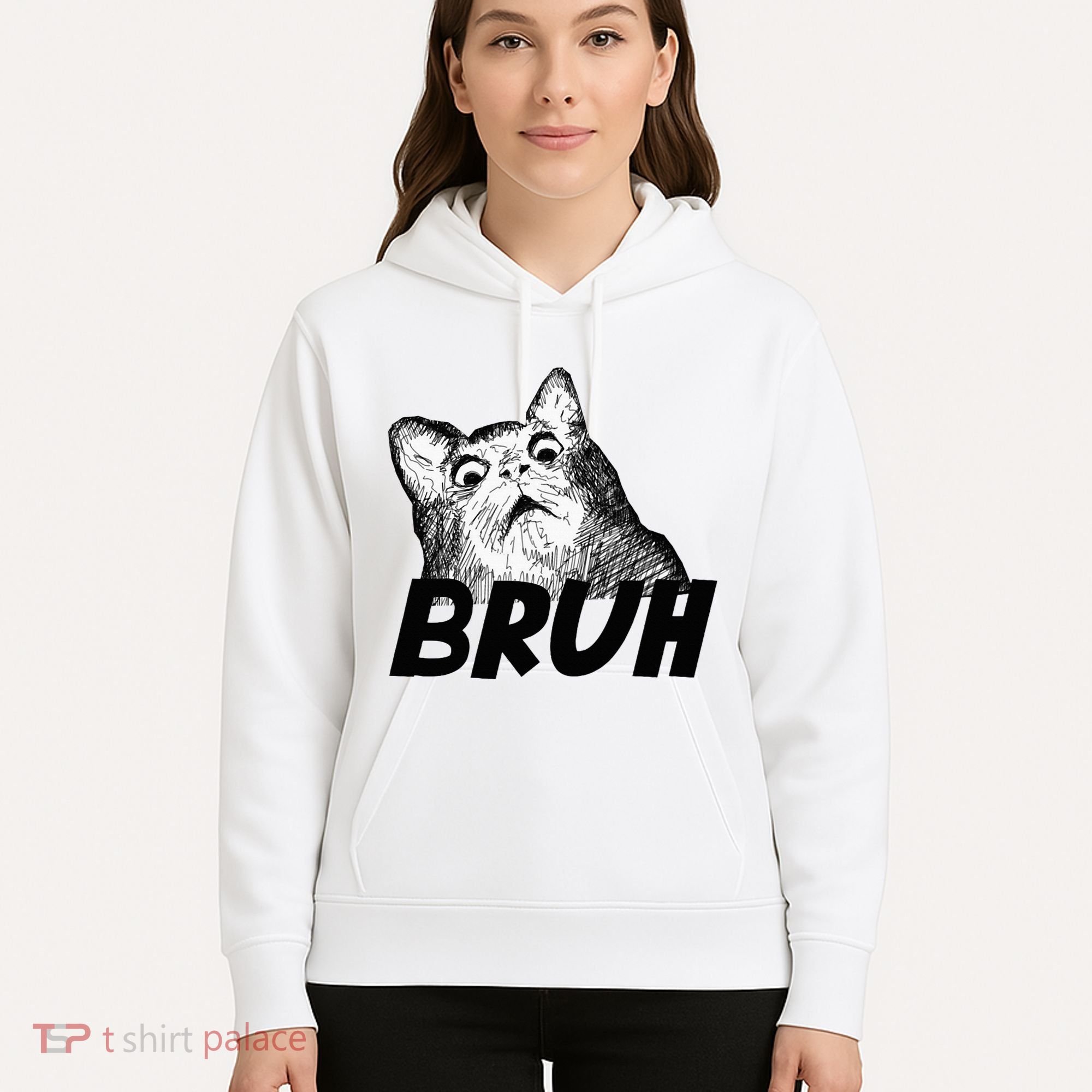 Bruh Shocked Gasp Cat Hoodie