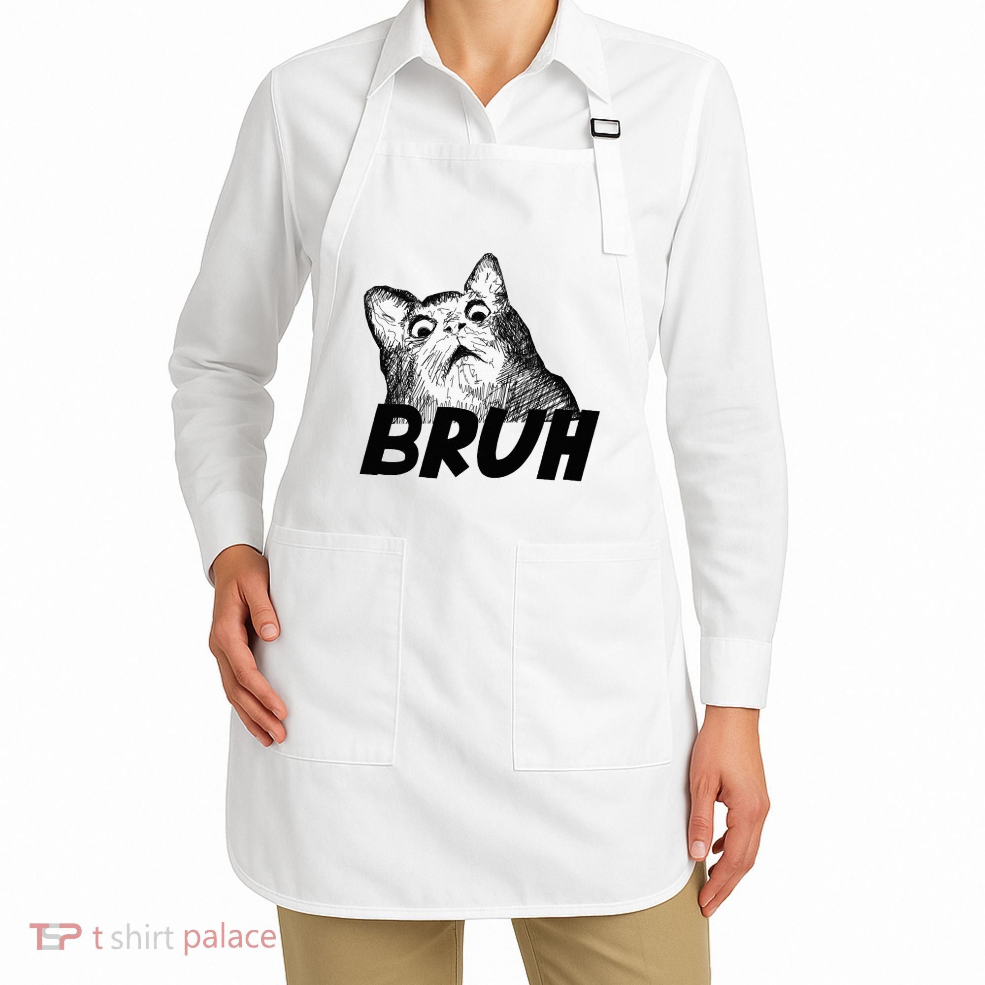 Bruh Shocked Gasp Cat Apron