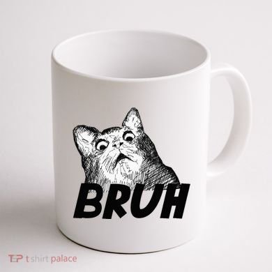 Bruh Shocked Gasp Cat Coffee Mug back