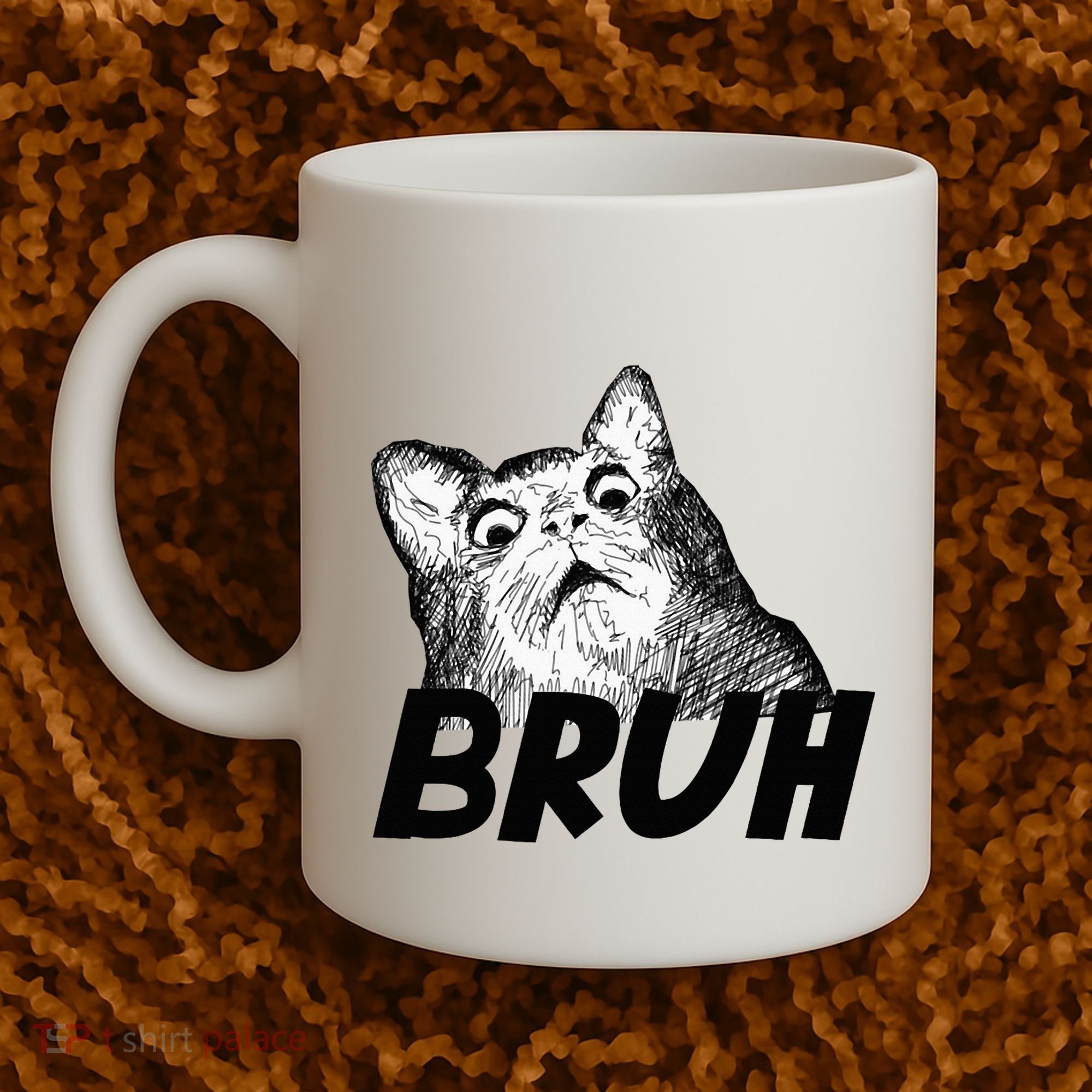 Bruh Shocked Gasp Cat Coffee Mug