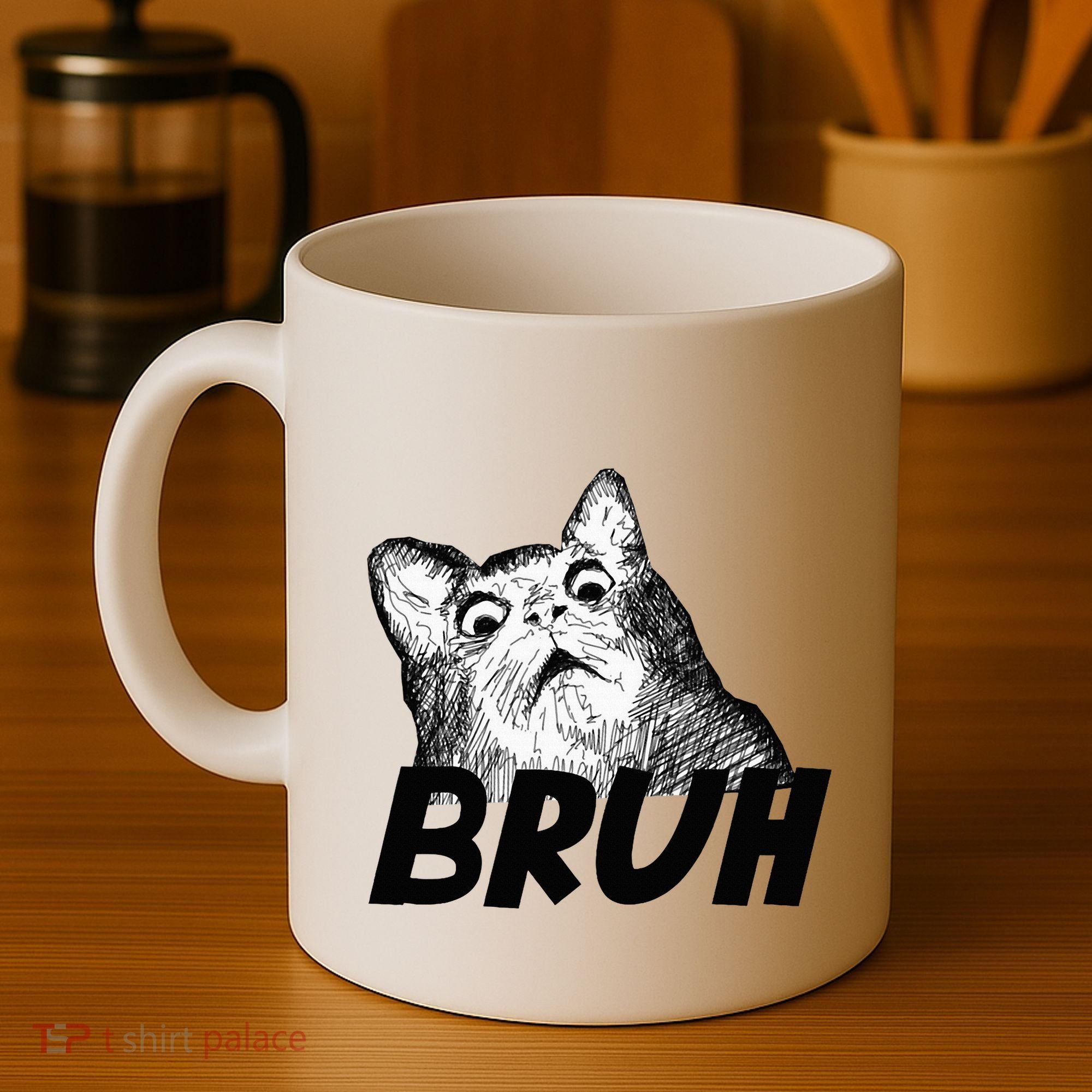 Bruh Shocked Gasp Cat Coffee Mug