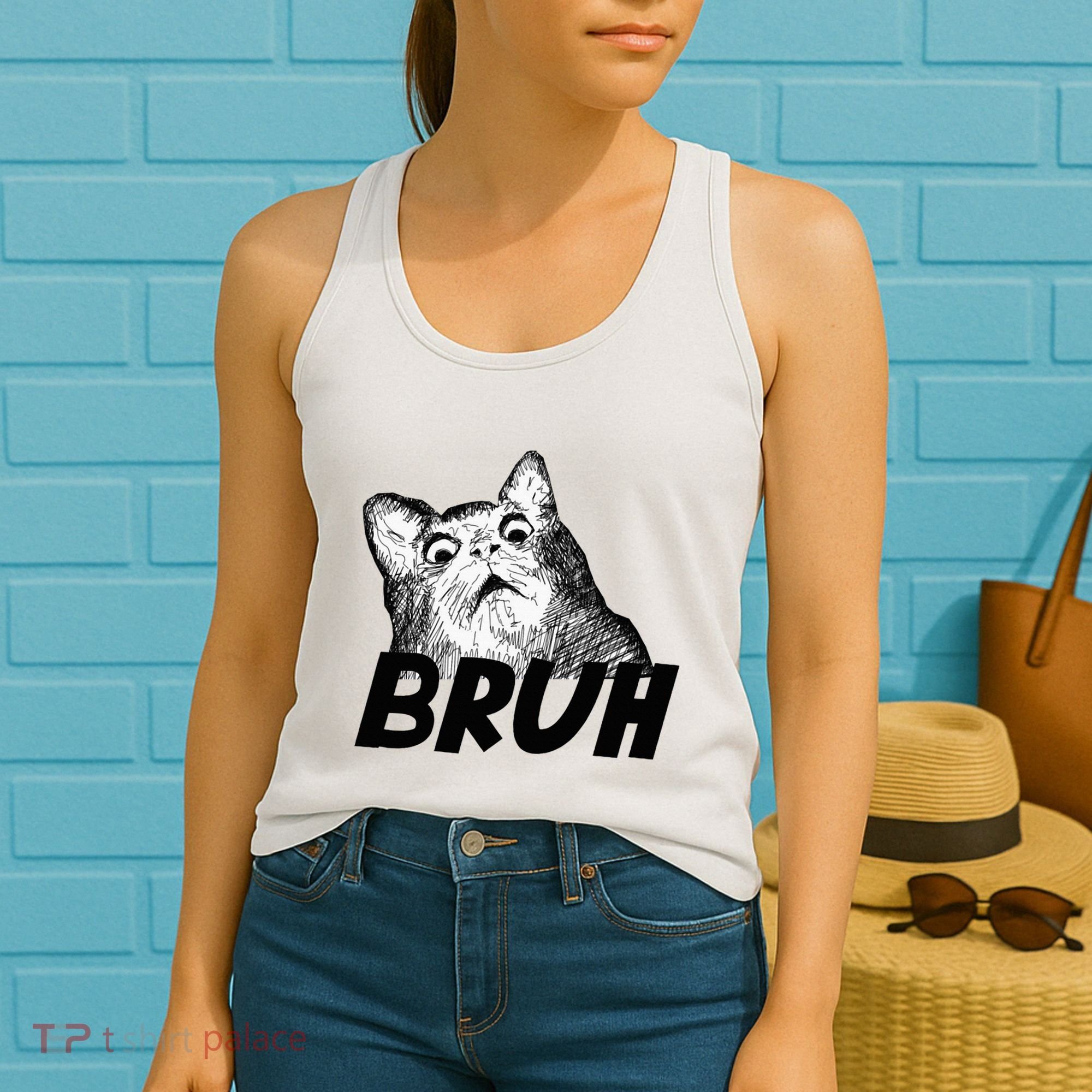 Bruh Shocked Gasp Cat Women's Tank Top