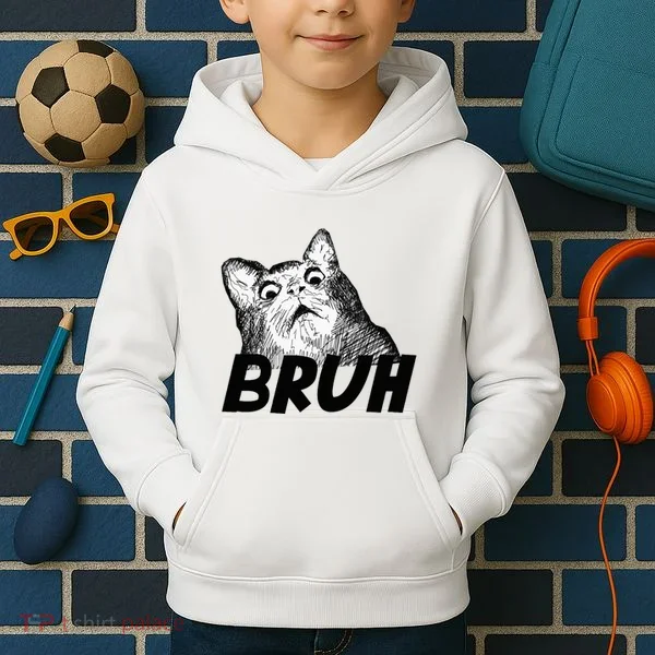 Bruh Shocked Gasp Cat Kids Hoodie