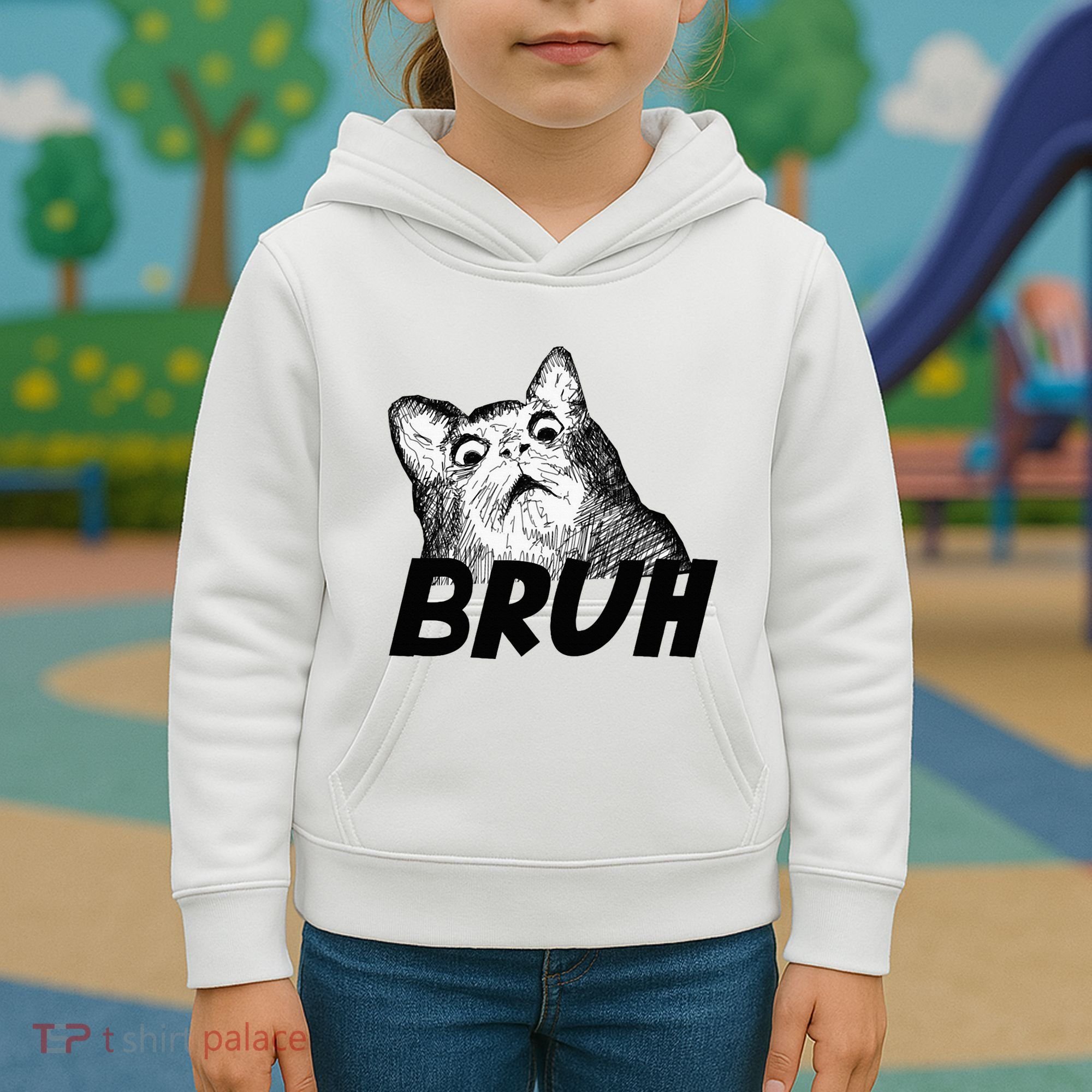 Bruh Shocked Gasp Cat Kids Hoodie
