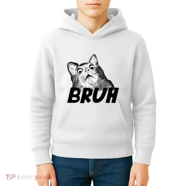 Bruh Shocked Gasp Cat Kids Hoodie