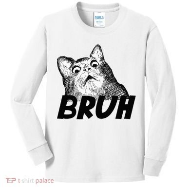 Bruh Shocked Gasp Cat Kids Long Sleeve Shirt