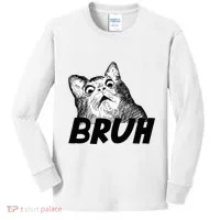 Bruh Shocked Gasp Cat Kids Long Sleeve Shirt thumb 0