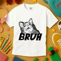 Bruh Shocked Gasp Cat Kids T-Shirt thumb 3