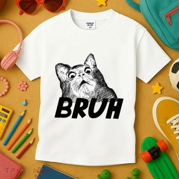 Bruh Shocked Gasp Cat Kids T-Shirt