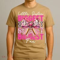 Baseball Sister Girl Coquette Bow Little Sister Biggest Fan T-Shirt thumb 3