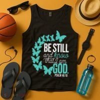 Be Still God Verse Butterfly Arc Christian Faith Tank Top thumb 4