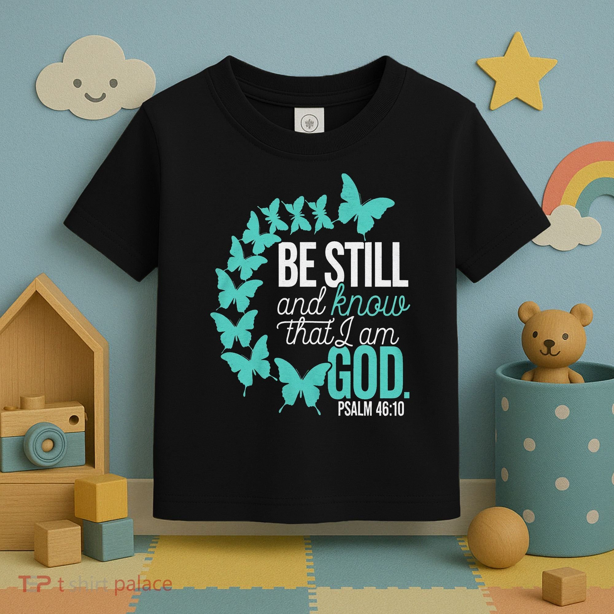 Be Still God Verse Butterfly Arc Christian Faith Toddler T-Shirt